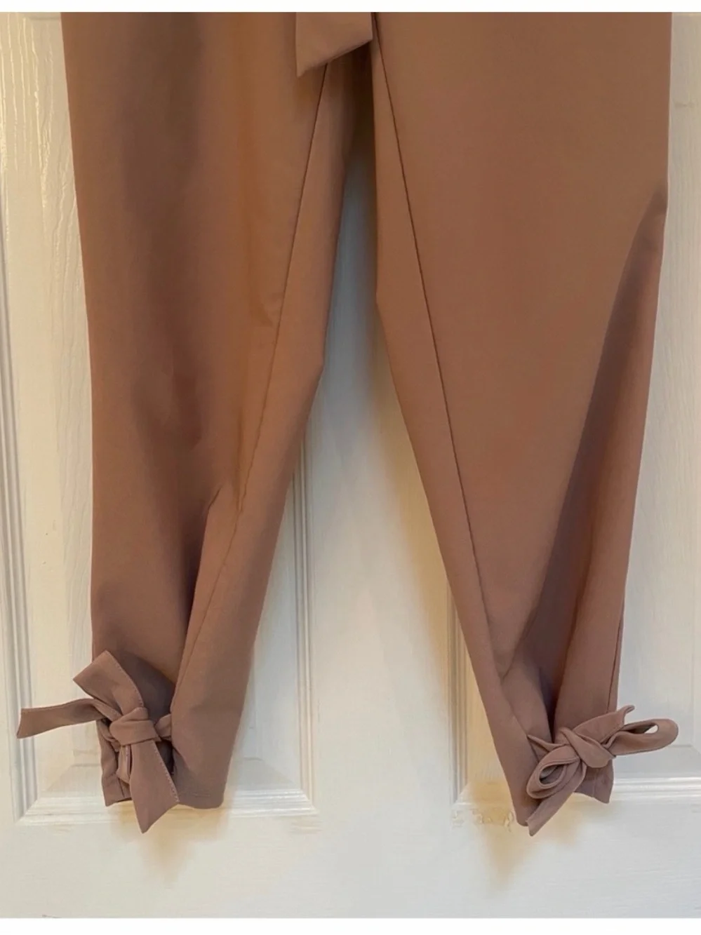 Grace Karin Women’s Paperbag Tie Waist Ankle Pants Size Small Taupe Bow Detail